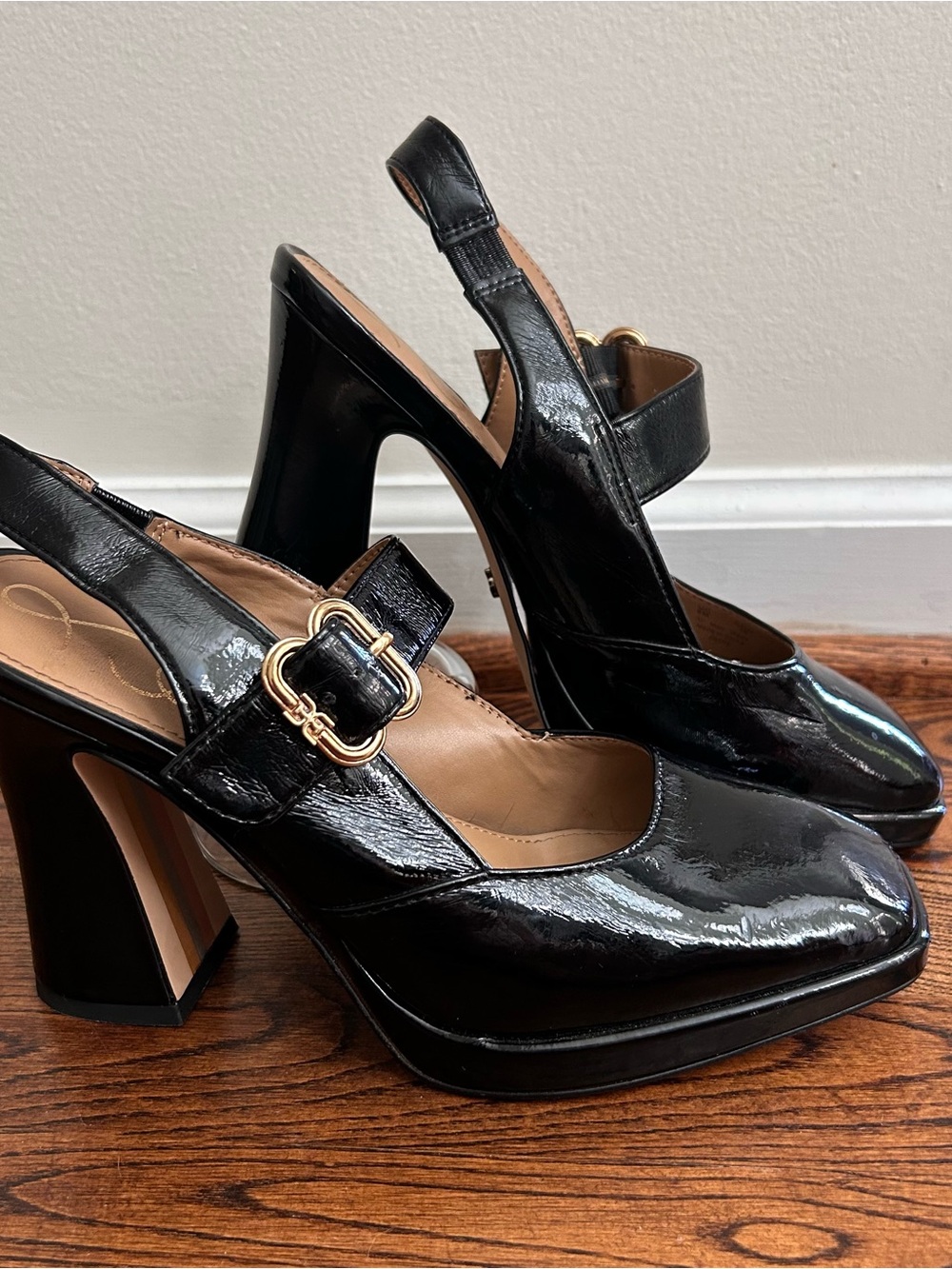 Sam Edelman Jildie Mary Jane Slingback Heels with Gold Buckle - Picture 8 of 12